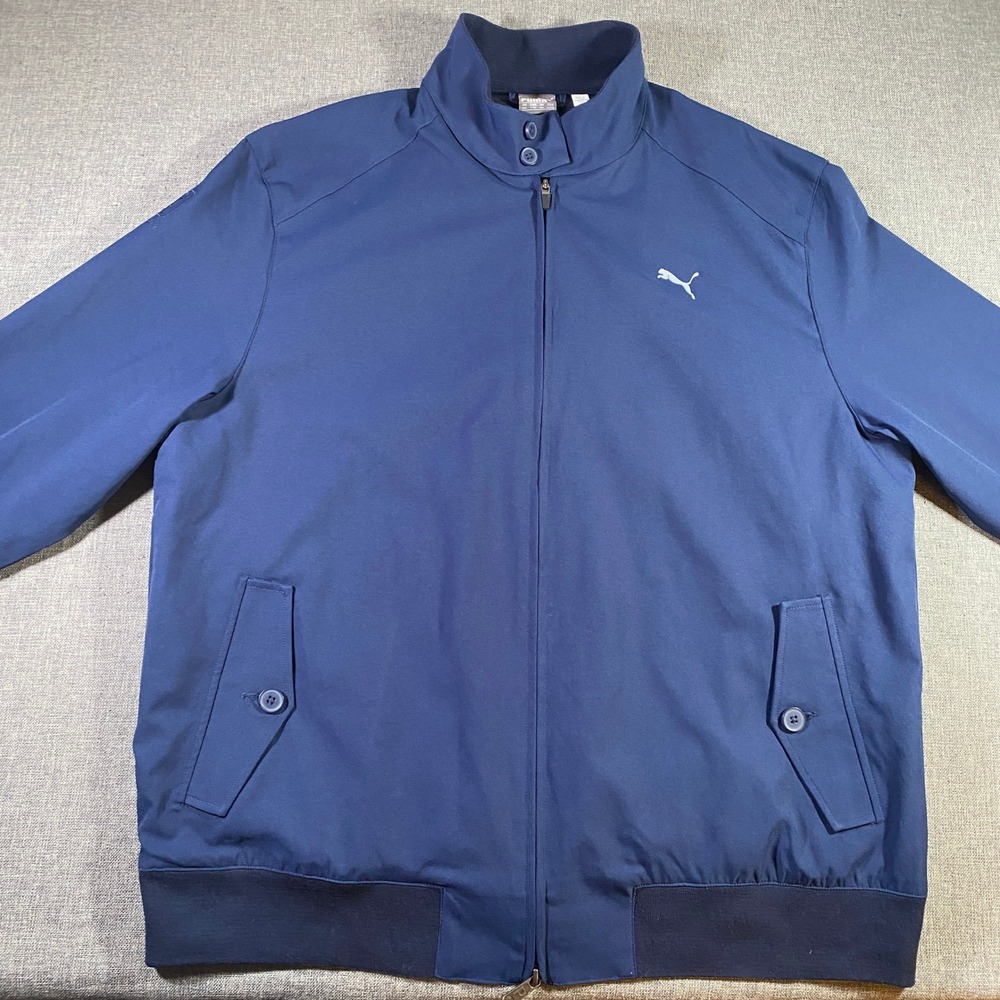Puma Mens Full Zip Jacket Blue Embroidered Size XXL Chin Strap Lightweight